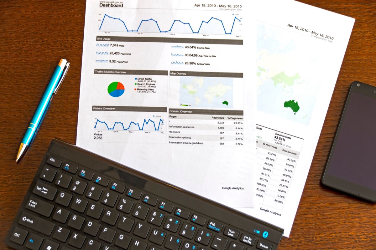 Detailed view of colorful business growth charts and SEO performance metrics on a screen